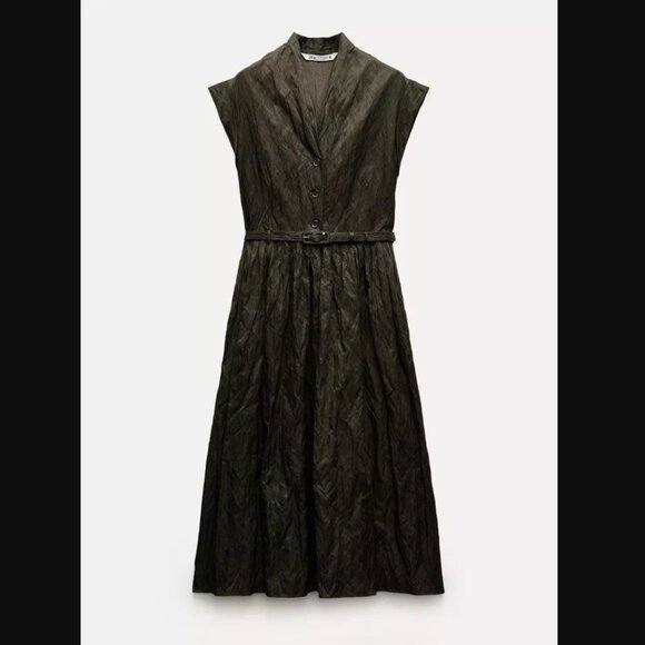 ZARA NWT WOMAN SS24 BELTED SHIRTDRESS- ZW COLLECTION KHAKI - Picture 4 of 6
